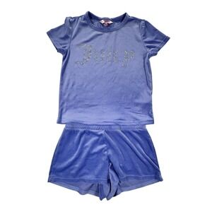 Juicy Couture Blue Velour Rhinestone Pajama Set‎ Shorts Tee Small